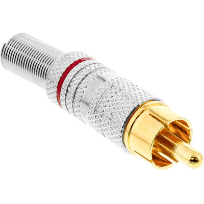 InLine® Cinchstecker Lötversion, Metall silber, Ring rot, für 6mm Kabel (Produktbild 1)