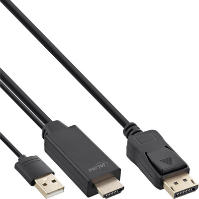 InLine® HDMI zu DisplayPort Konverter Kabel, 4K, schwarz/gold, 0,5m (Produktbild 1)