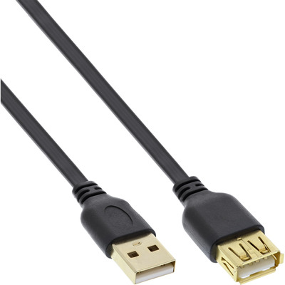InLine® USB 2.0 Flachkabel Verlängerung, A ST / BU, schwarz, Kontakte gold, 3m (Produktbild 1)